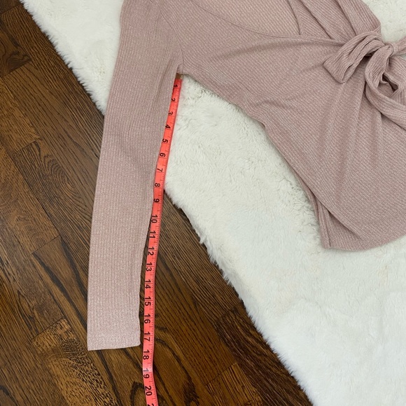 Balletcore Wrap Side Tie Long Sleeve Top | Bobeau Dusty Rose Pink Ribbed Sweater - Picture 12 of 16